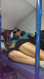 My friend on the top bunk getting comfy on the way to Agra 